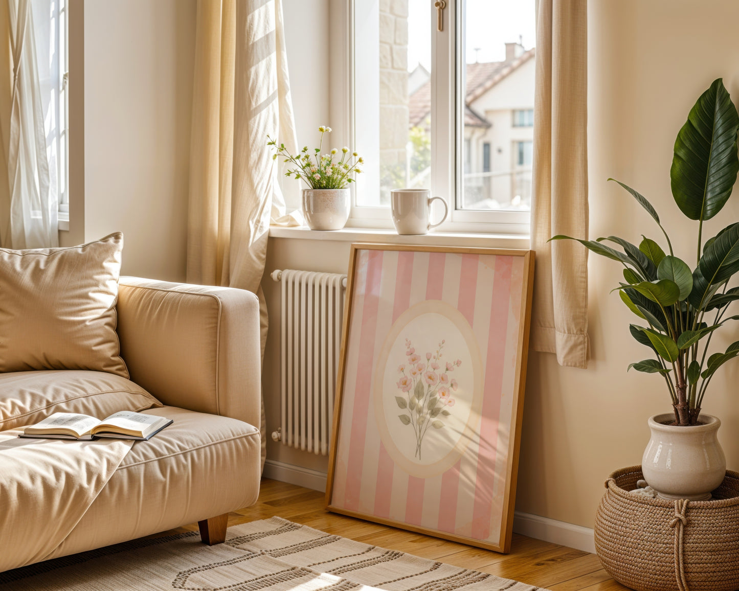 Pink Flowers Oval Frame
