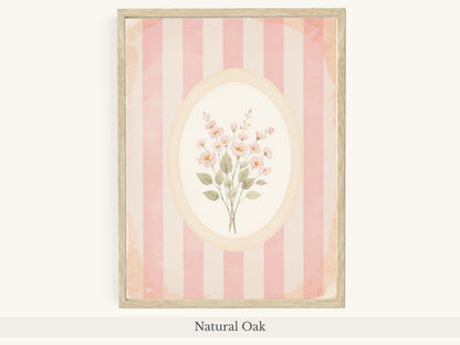 Pink Flowers Oval Frame