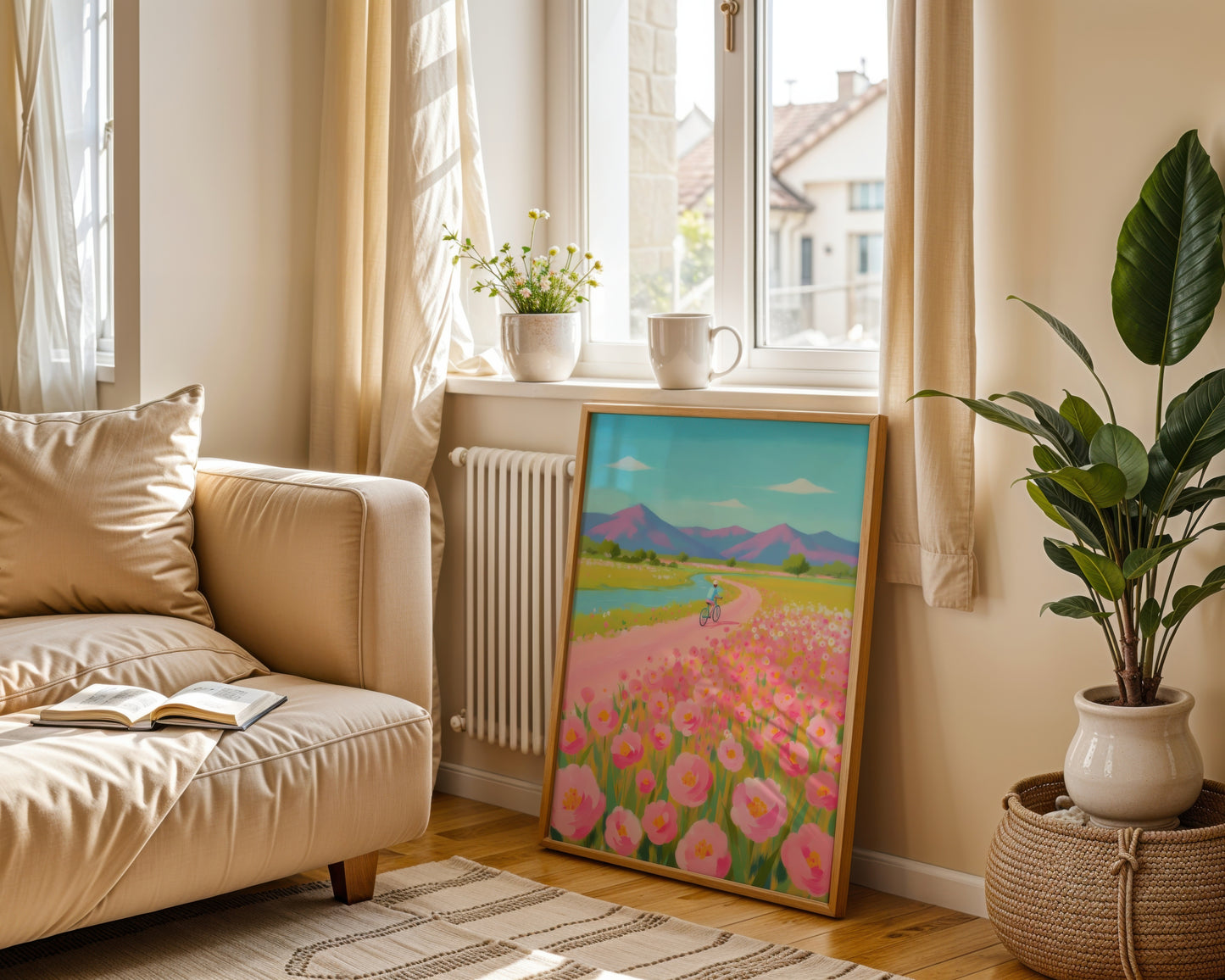 Pink Bicycle Flower Field