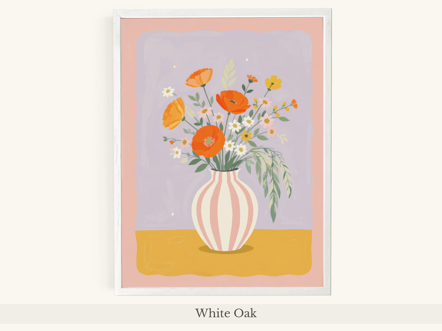 Orange Poppies Pink Striped Vase