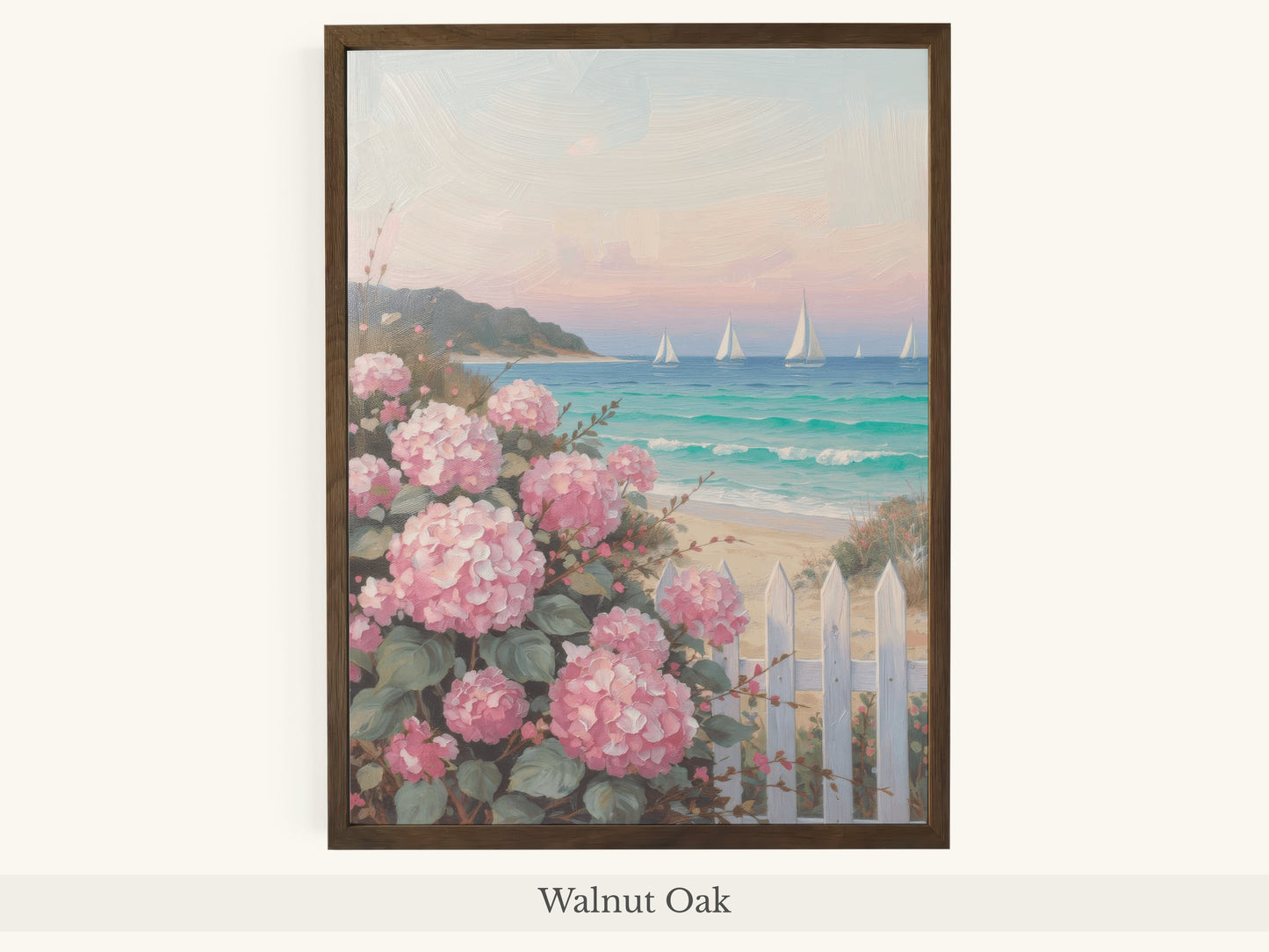 Pink Hydrangeas Sailboats Coastal