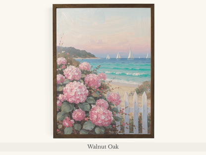 Pink Hydrangeas Sailboats Coastal