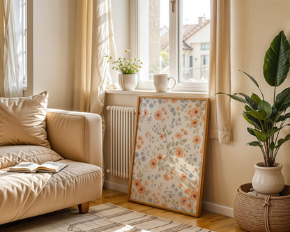 Peach Blue Floral Pattern