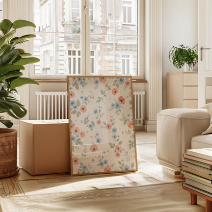 Peach Blue Scattered Floral