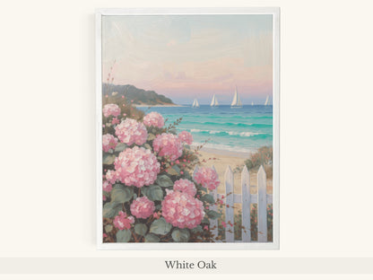 Pink Hydrangeas Sailboats Coastal